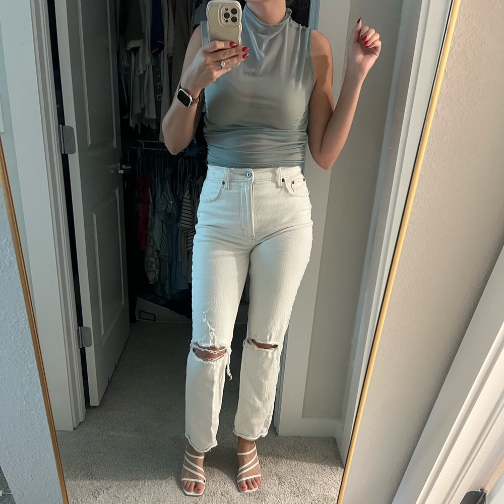 Abercrombie & Fitch Sheer Sleeveless Top in Sage NWT